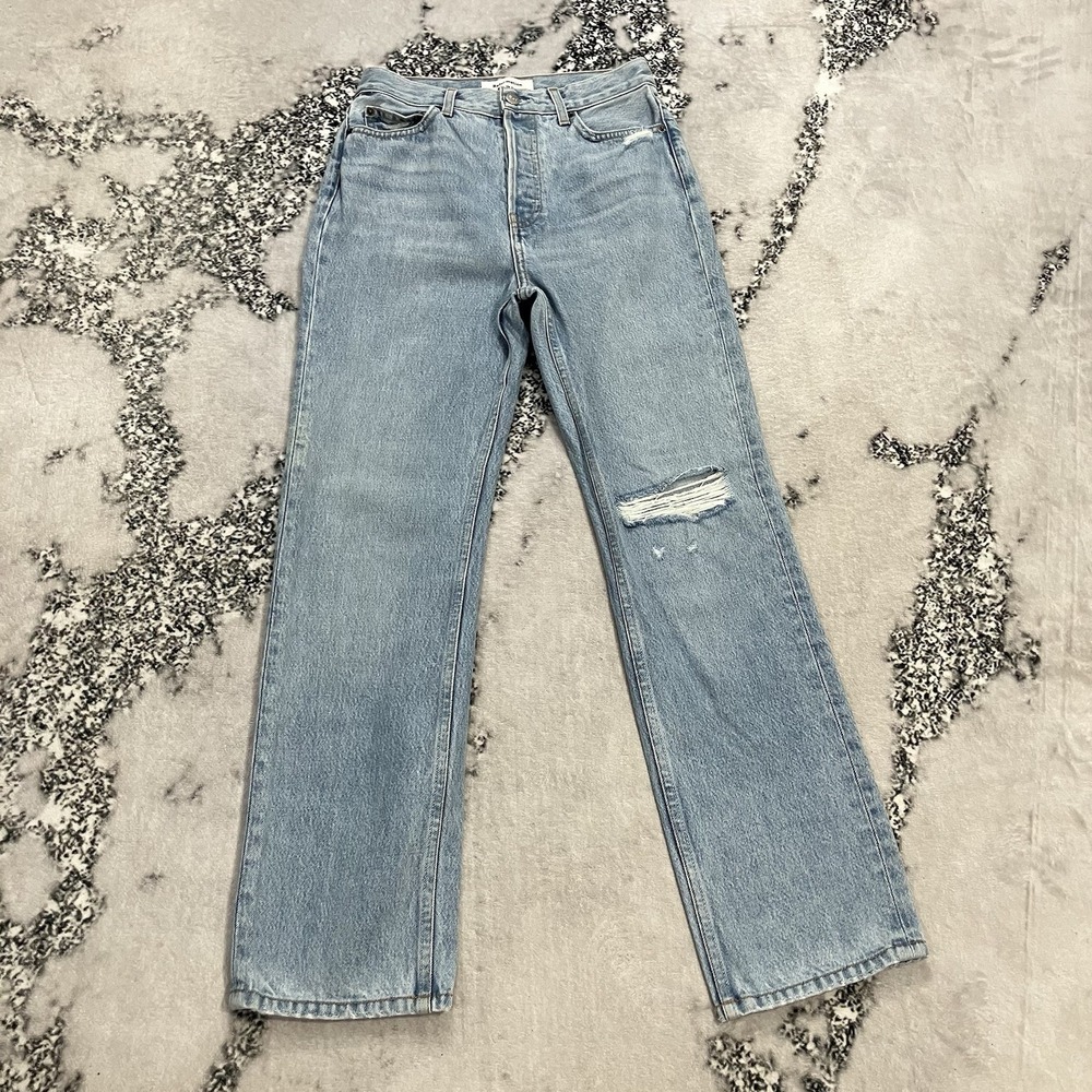 Reformation Hanna Mid Rise Relaxed Jeans Womens Size 24 Light Wash Distressed